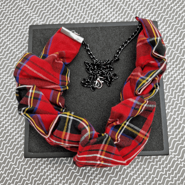 Chunky style red Tartan scrunchie Necklace