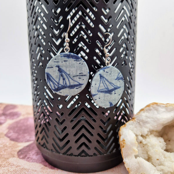 Nautical themed fabric dangle earrings, 5 designs available