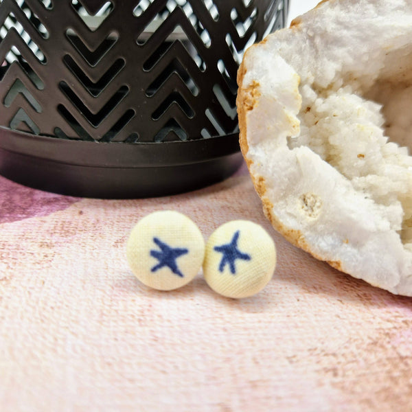 Nautical design fabric Button stud earrings.