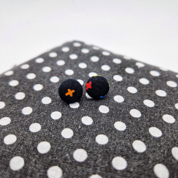 Lets Glow bright coloured fabric button stud earrings.