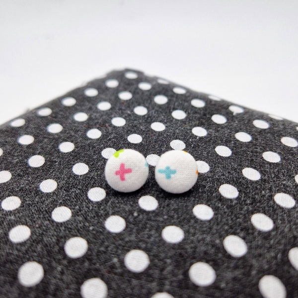 Lets Glow bright coloured fabric button stud earrings.
