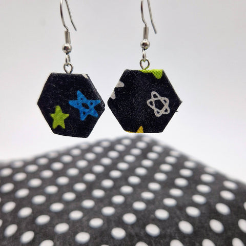 Lets Glow bright fabric dangle earrings. Small.