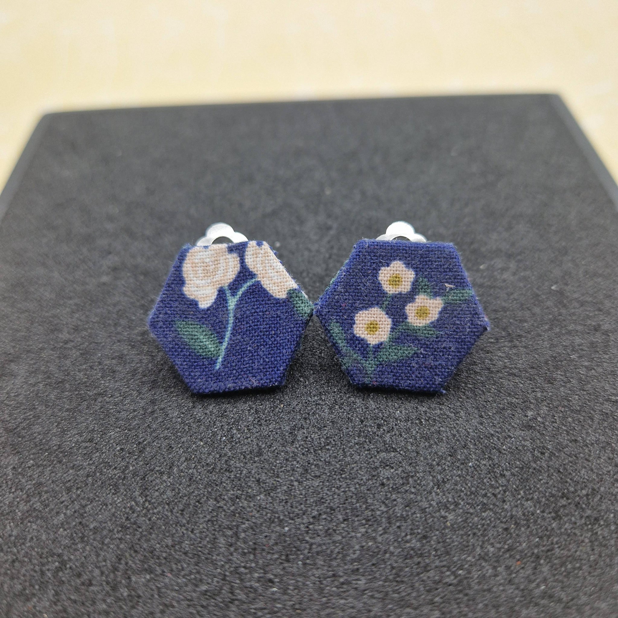 Blue floral clip on earrings