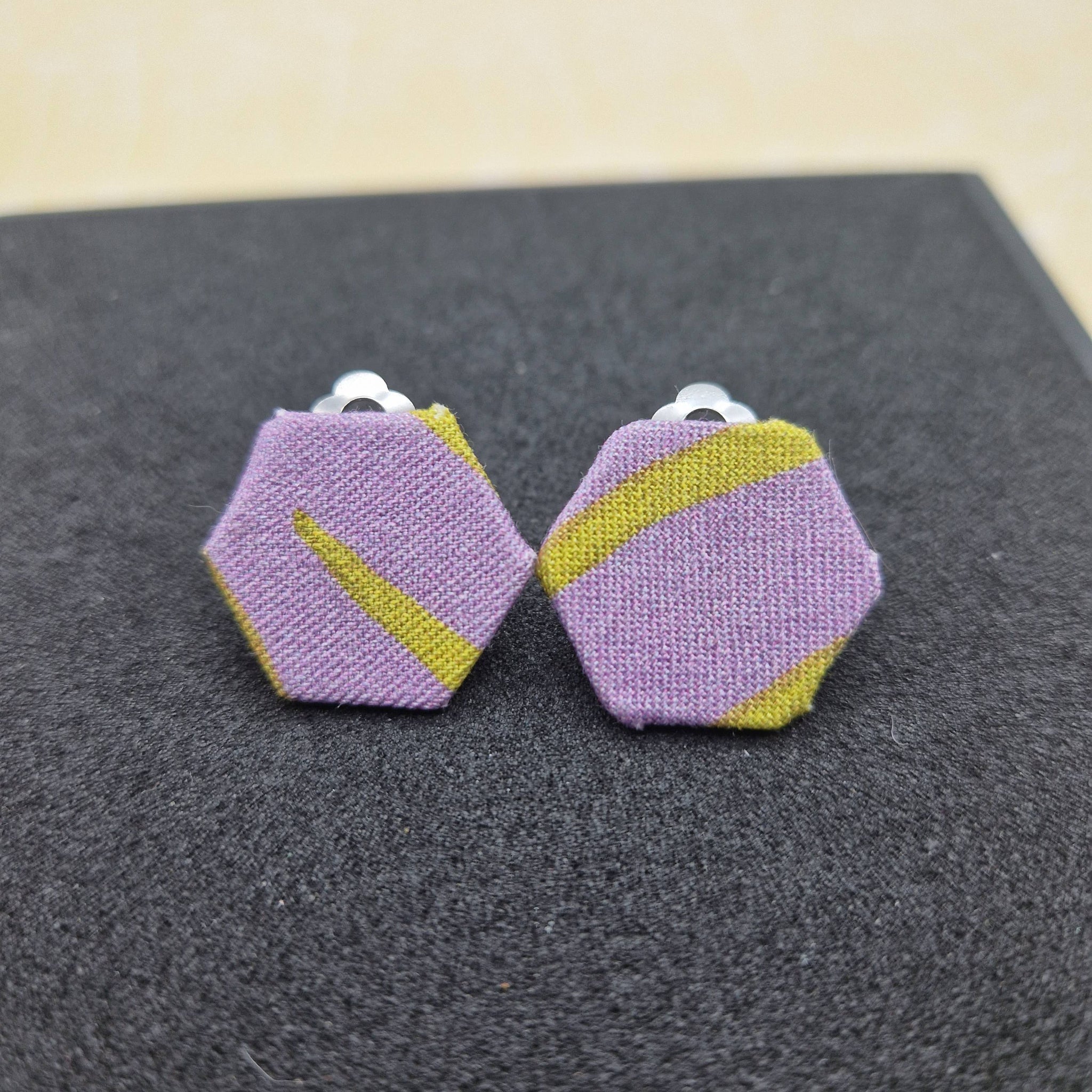 Purple and yellow clip on earrings