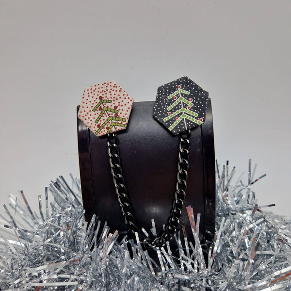Christmas themed Collar pins with black chain.