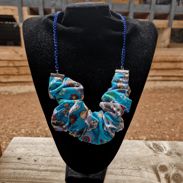 Chunky style Blue sugar skull scrunchie Necklace