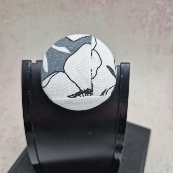 Black, White and Grey patchwork floral pin badge