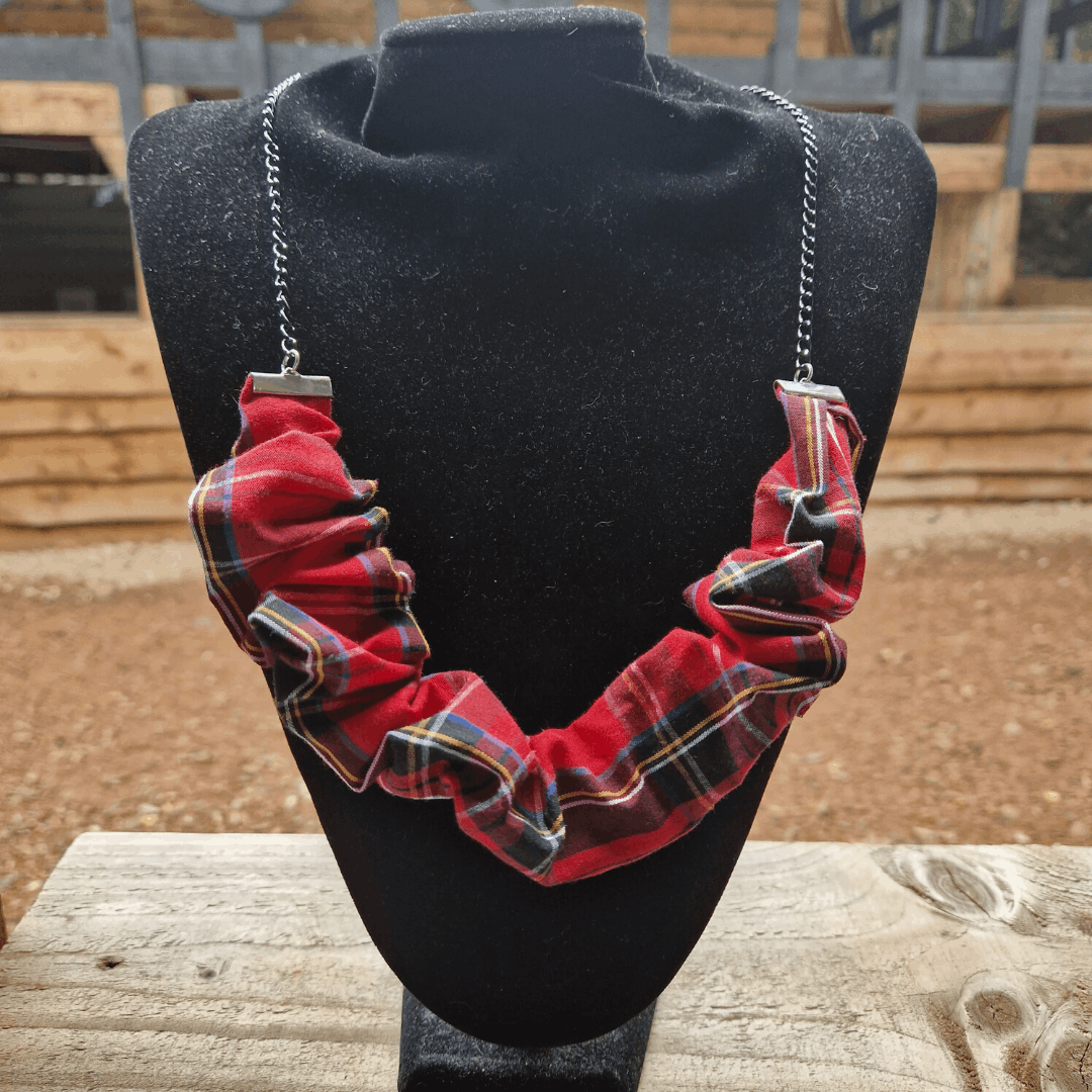 Chunky style red Tartan scrunchie Necklace