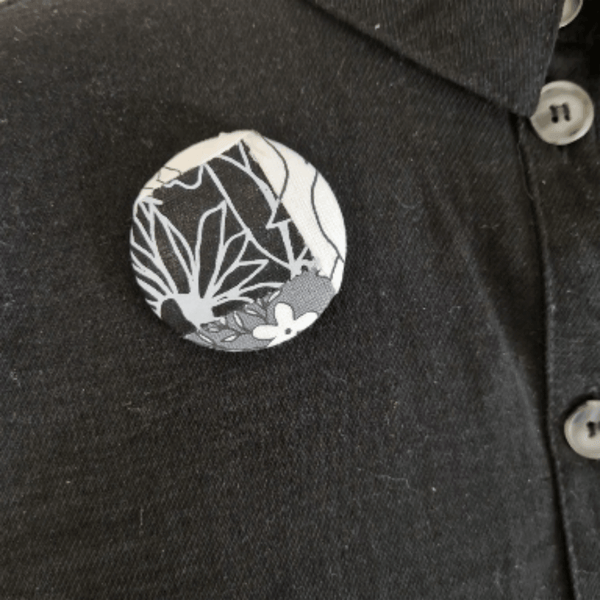 Black, White and Grey patchwork floral pin badge