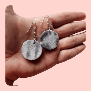 Grey moon tie dye circle dangle earrings.