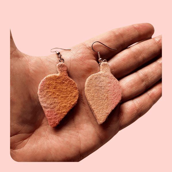 Autumnal Tie-dye fabric earrings in a leaf design.