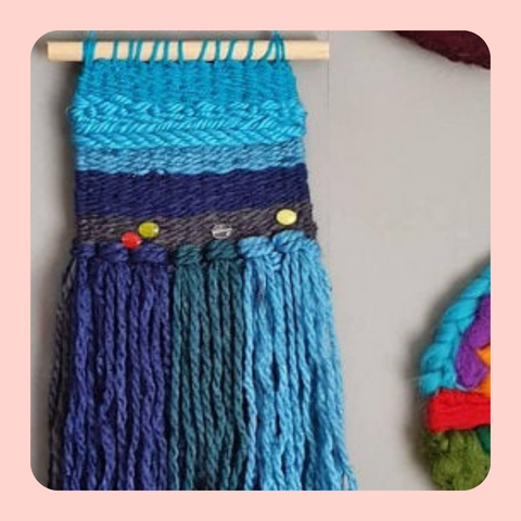 hand Woven wall hanging, blue and green. Sea inspired,