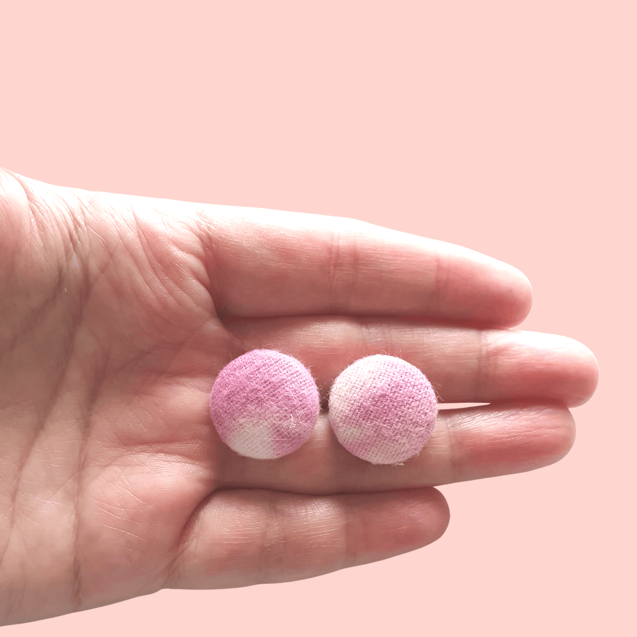 Pink Tie-dye fabric button stud earrings