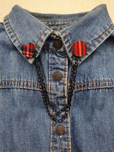 Collar Pins, Tartan fabric with black chains