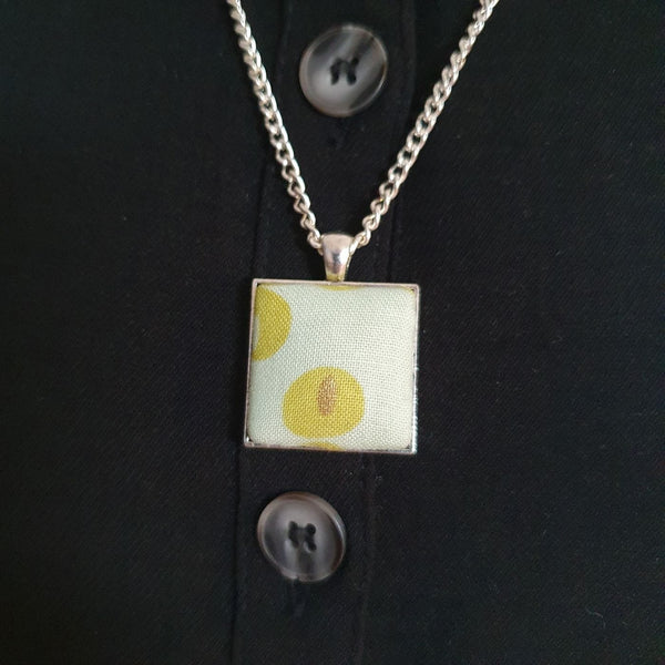Green circle and spotty design fabric necklace and stud Earring Jewellery set. gift box included