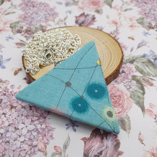 Blue lines and spots Triangle shaped necklace and stud earring Jewellery set. gift box included