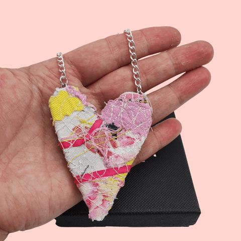 Pink and yellow scrappy Pretty in Pink pendant necklace, reduced