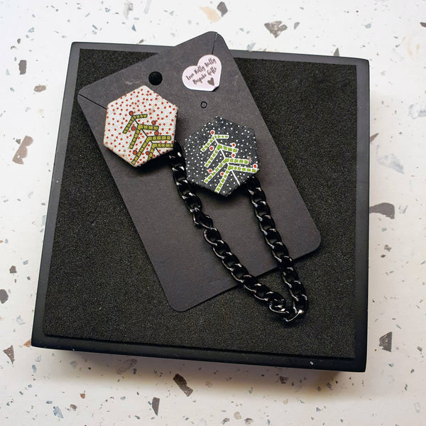 Christmas themed Collar pins with black chain.