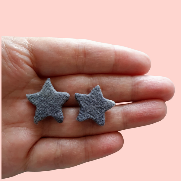 Grey and white star tie dye fabric studs earrings.