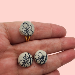 Flower Fabric button stud earrings, stainless Steel post and back. gift box included