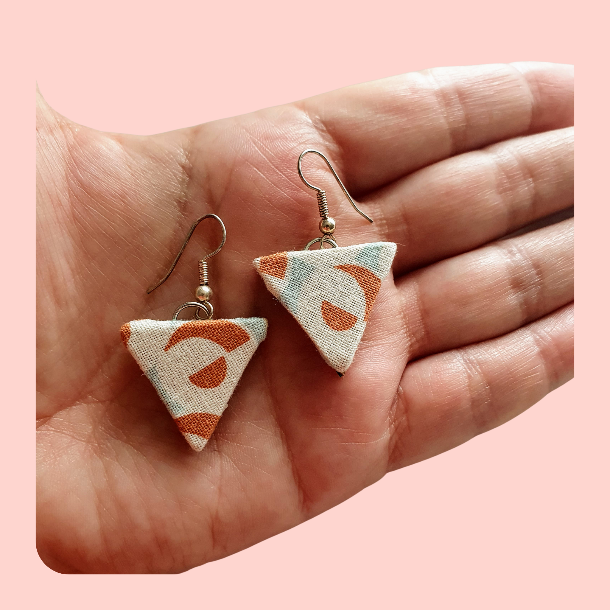Brown and blue triangle dangle earrings