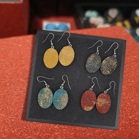 Oval Sparkles fabric dangle earrings