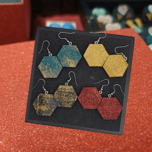 Hexagon Sparkles fabric dangle earrings