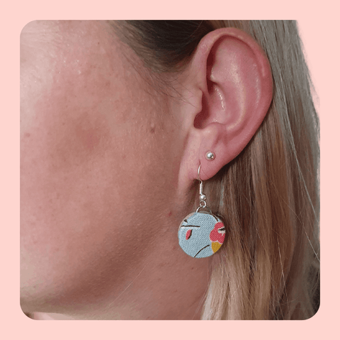 Blue flower design fabric earrings