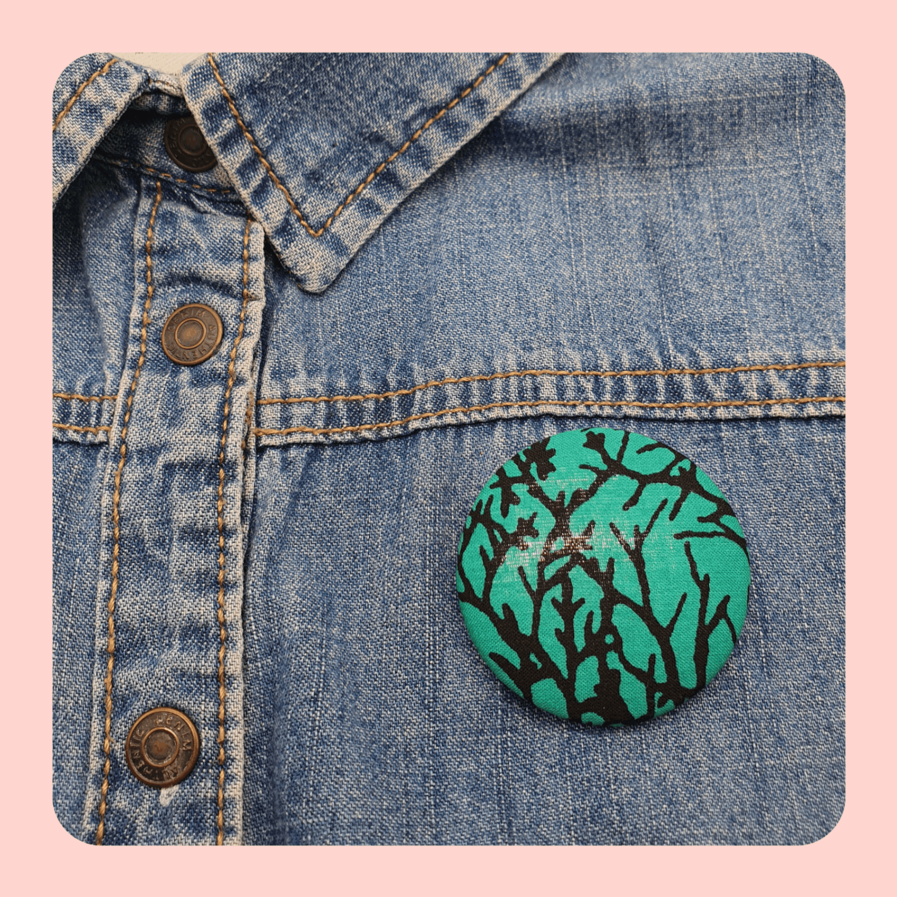 Green tree branch fabric pin brooch