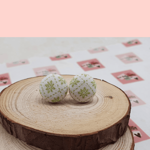 Vintage floral fabric button stud earrings.