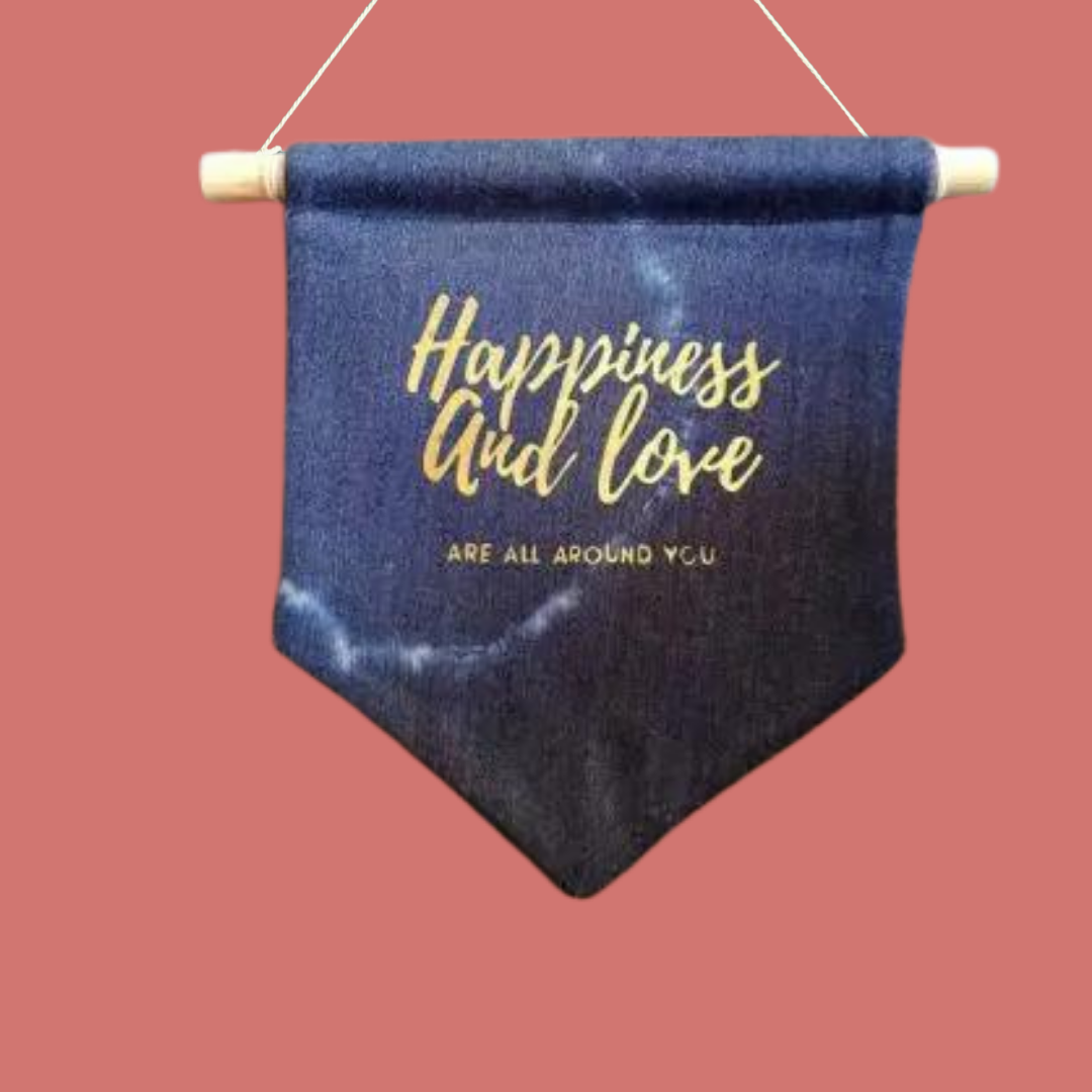 Song Lyrics fabric wall banner in blue and gold. Pennant banner.