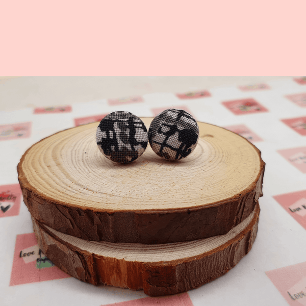 Retro black and grey stud earrings, 80’s style fabric.