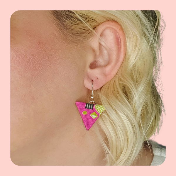 Purple and green Triangle dangle earrings