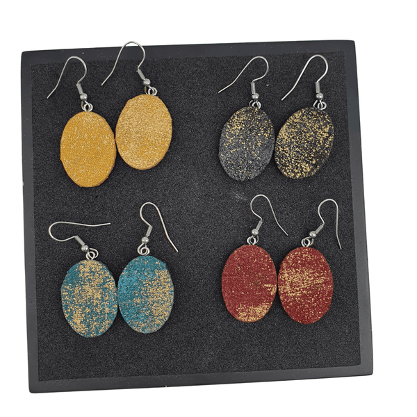 Oval Sparkles fabric dangle earrings