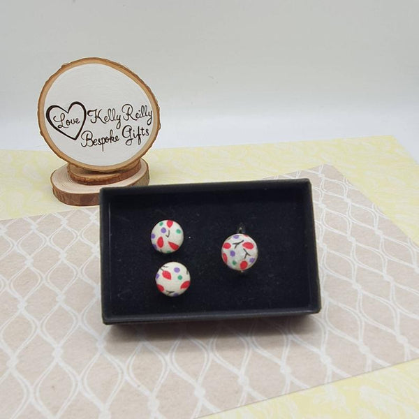 Fabric earring and ring Jewellery set. Berry floral design.