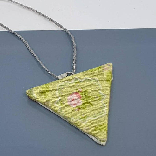 Green Flower design Fabric Necklace and stud earring Jewellery set.