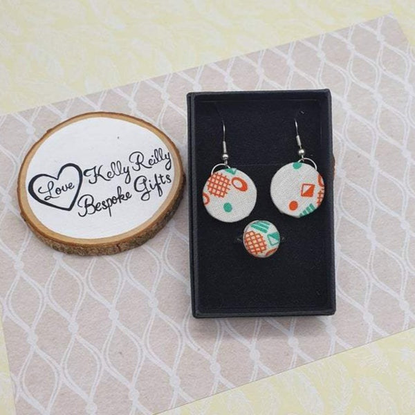Fabric dangle earring and ring set.